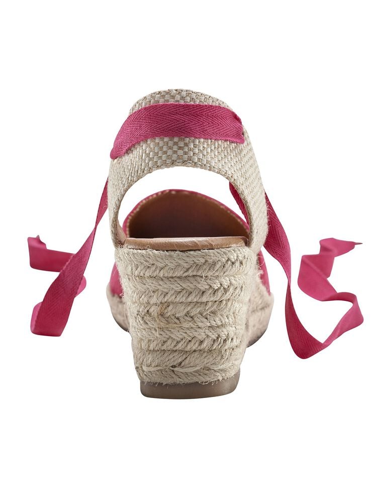 Sandales compensées corde avec liens à nouer (fuchsia)
