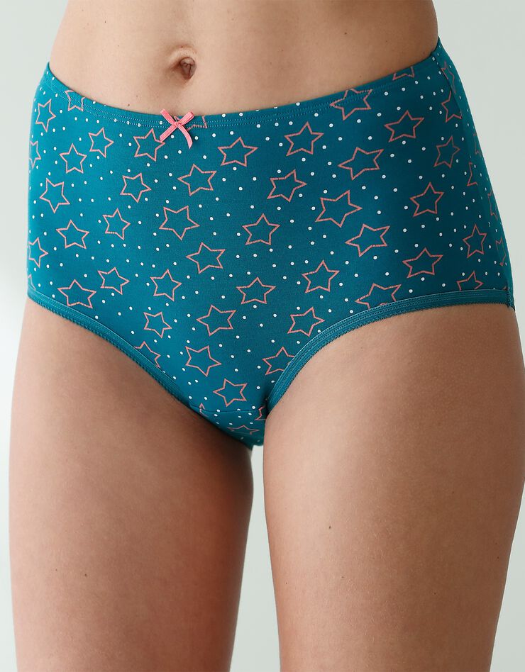 Culotte coton maxi imprimée "étoiles" - lot de 6 (vert / corail) Culotte coton maxi imprimée "étoiles" - lot de 6 (vert / corail)