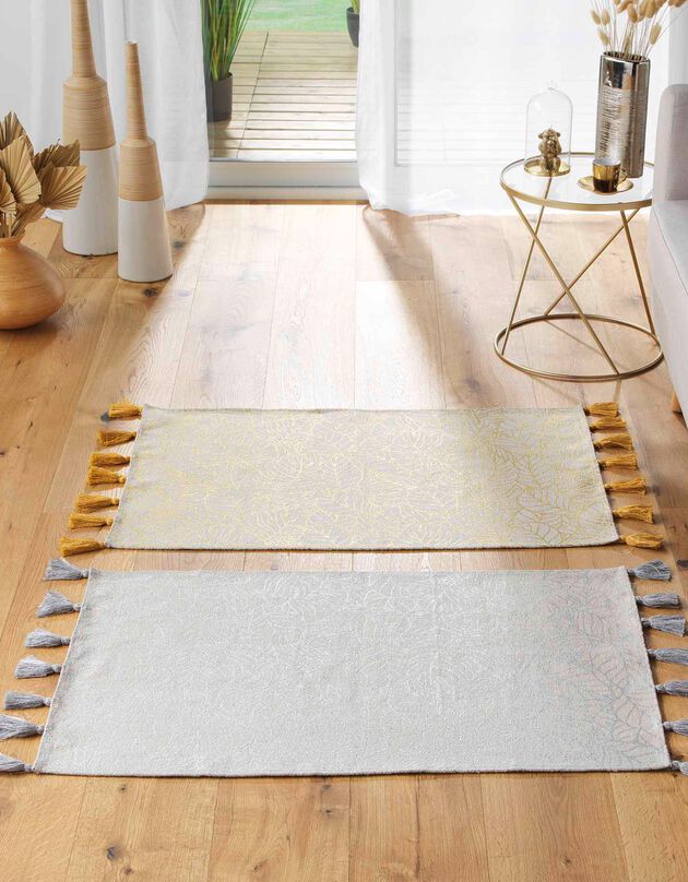 Tapis rectangulaire finition pompons, imprimé métallisé (doré)