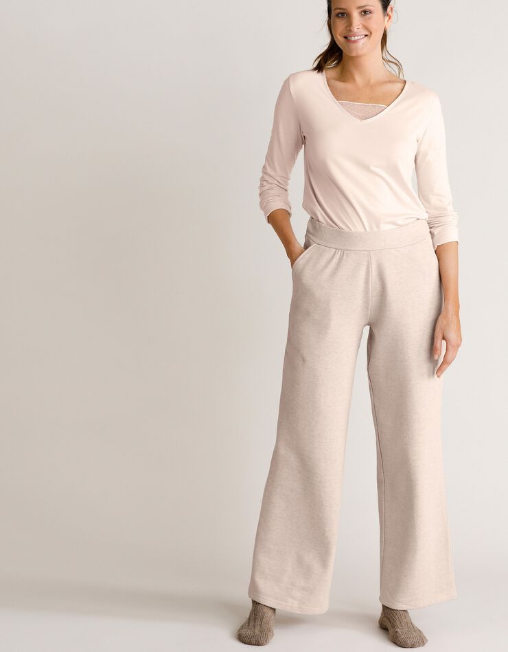 Pantalon coupe large molleton taille élastiquée (sable) Pantalon coupe large molleton taille élastiquée (sable)