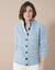 Cardigan boutonné maille poilue fantaisie (gris bleuté)