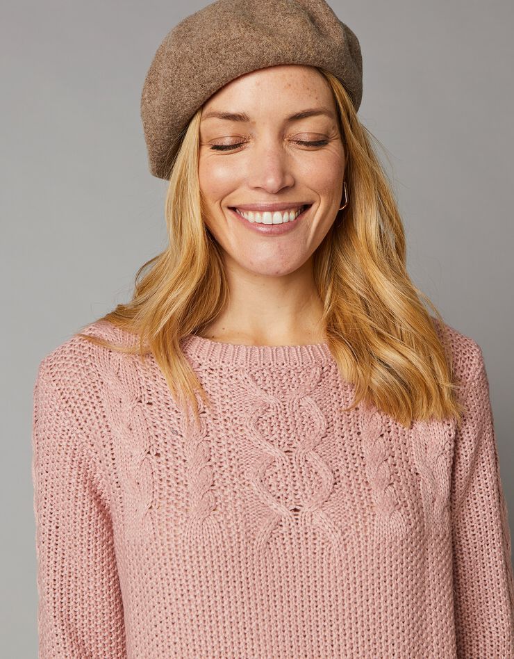Robe pull maille torsadée, toucher cachemire (rose poudré) Robe pull maille torsadée, toucher cachemire (rose poudré)