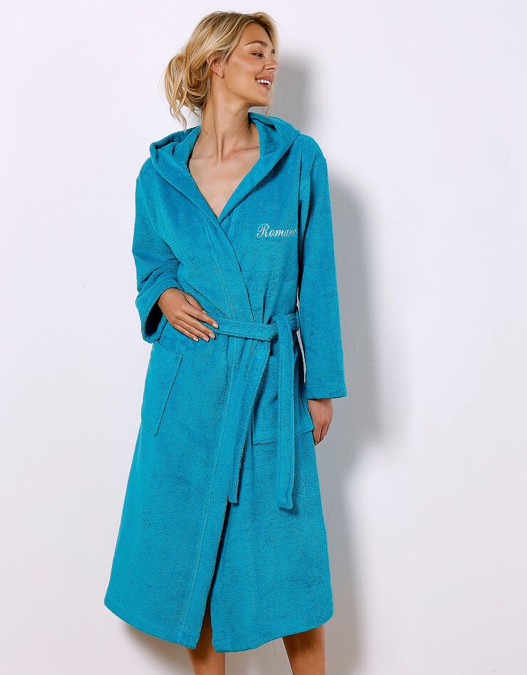 Peignoir mixte adulte col capuche éponge bouclette (turquoise)