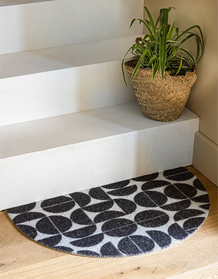 Tapis d'entrée demi lune, motif géométrique (noir / blanc)