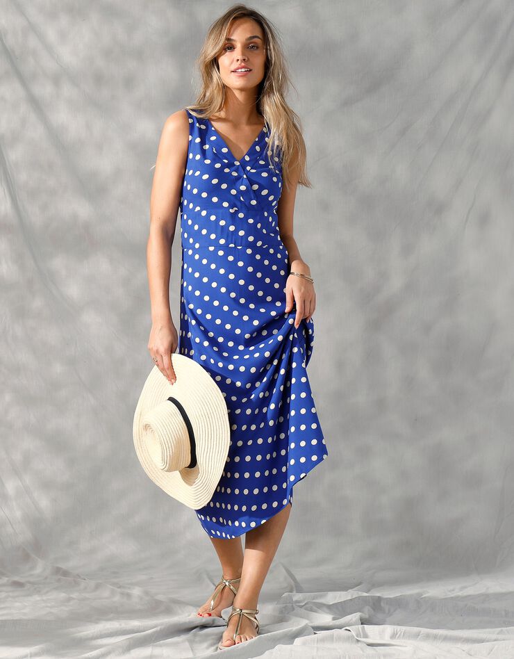 Robe longue sans manches à pois (bleu dur / écru)