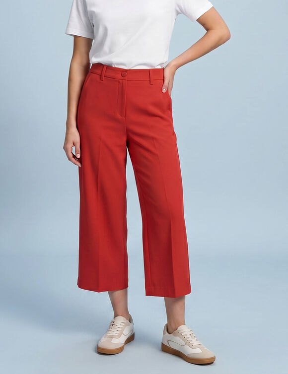 Pantalon taille haute effet jupe-culotte, sp&eacute;cial Petites (rouge)
