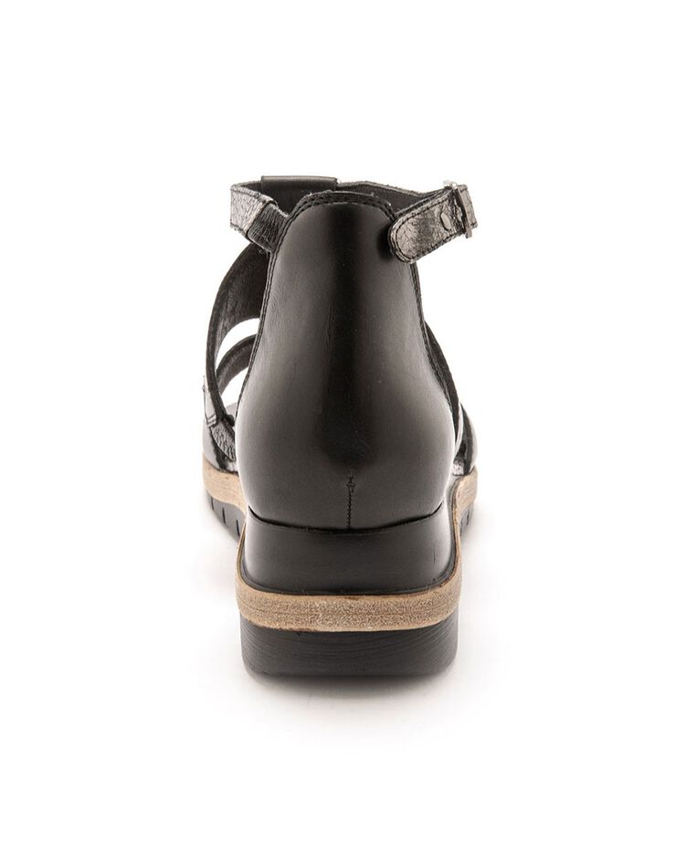 Sandales cuir ajouré pailleté largeur confort (noir)