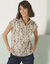 Blouse manches courtes à revers, imprimé minimaliste (écru / noisette)