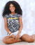 T-shirt manches courtes, imprimé Amour et fleurs (noir / blanc)