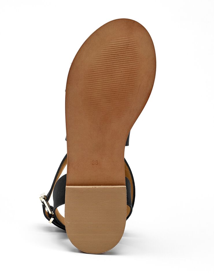Sandales plates éco-conçues en cuir naturel à brides croisées (noir)
