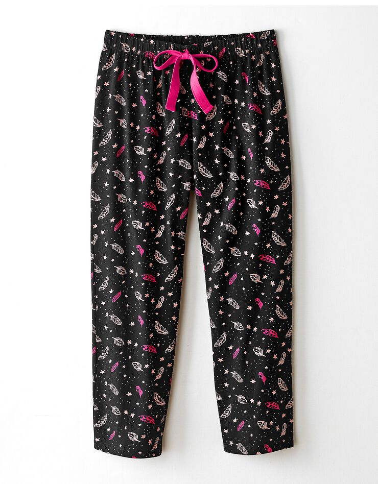 Pantacourt pyjama imprimé "plumes" (noir)