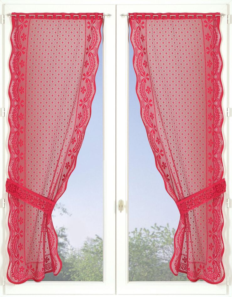 Rideau uni dentelle polyester finition écailles - la paire (framboise)