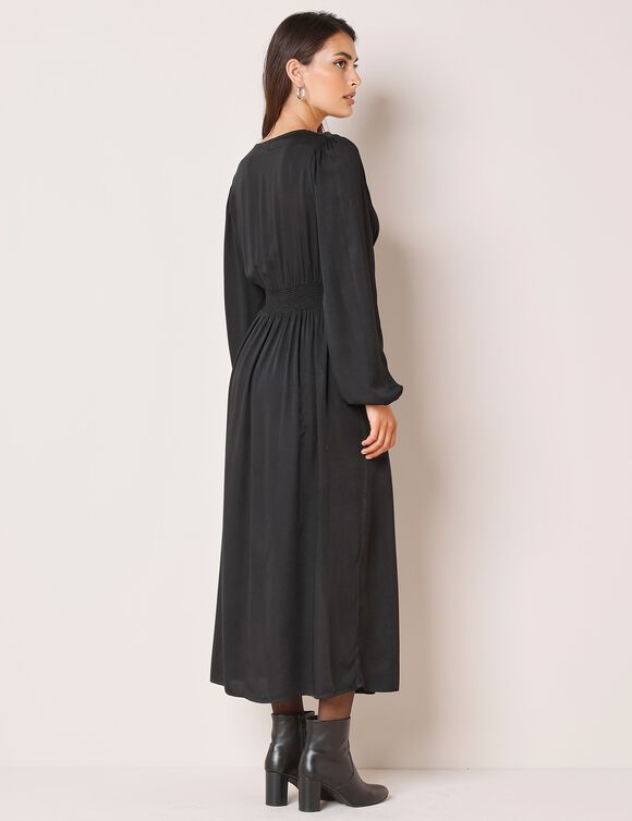 Robe ?�vas?�e unie, satin, noir | Blancheporte