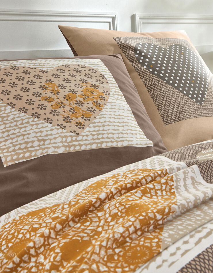 Linge de lit Lovely en coton imprimé coeurs (beige / caramel)