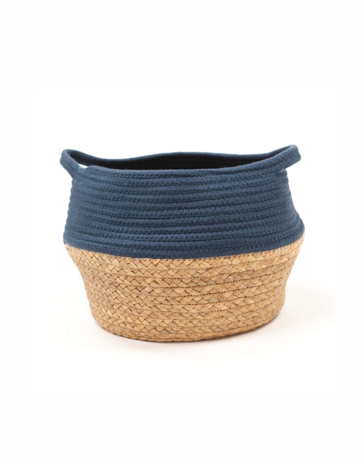 Panier bicolore rond corde coton (bleu paon)