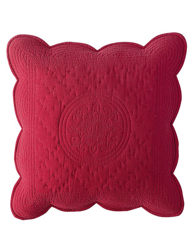 Housse coussin unie style boutis Cassandre (cerise)