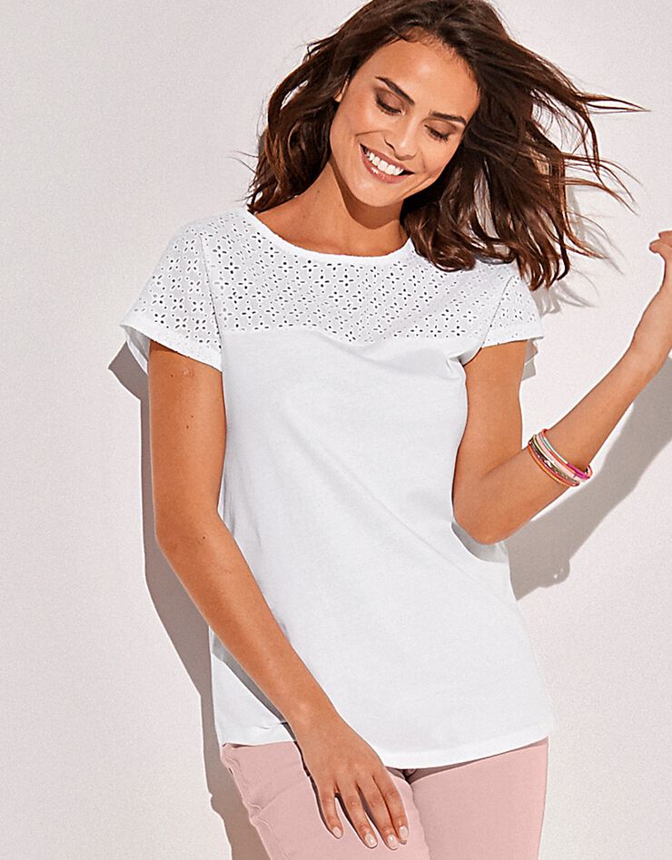 Tee-shirt broderie anglaise manches courtes (blanc) Tee-shirt broderie anglaise manches courtes (blanc)