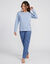 Pantalon pyjama ray&eacute; &laquo;charme botanique&raquo; (bleu / &eacute;cru)