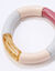 Bracelet élastiqué perles tubulaires, lot de 2 (rose / écru)