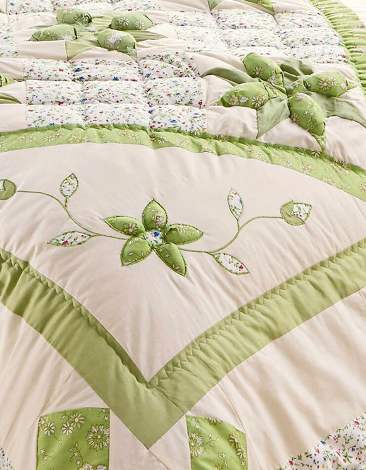 Couvre-lit patchwork imprimé fleurs (vert)