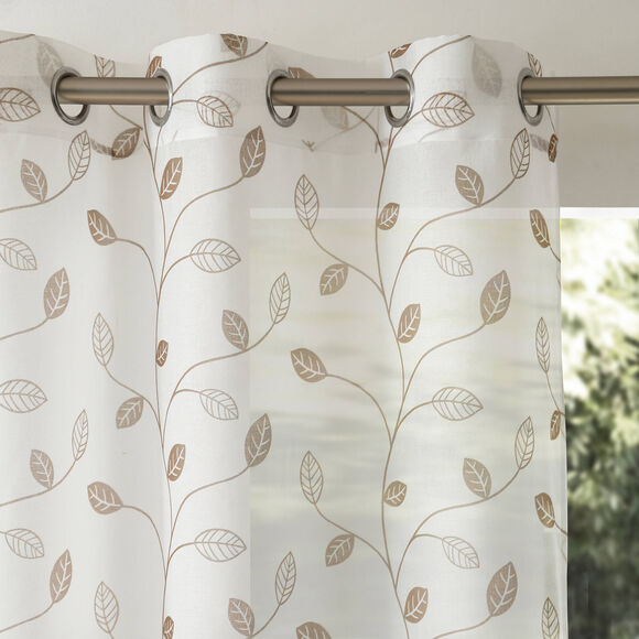 Panneau voilage motif petites feuilles - finition oeillets (taupe)