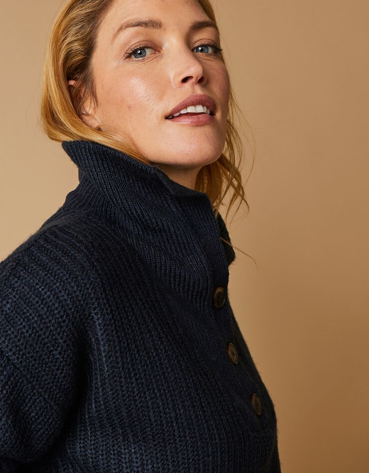 Pull col camionneur, maille anglaise toucher mohair (marine) Pull col camionneur, maille anglaise toucher mohair (marine)