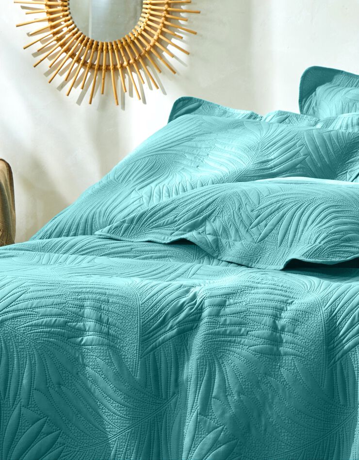 Couvre-lit uni matelassé reliéfé "feuillage" (vert d'eau)