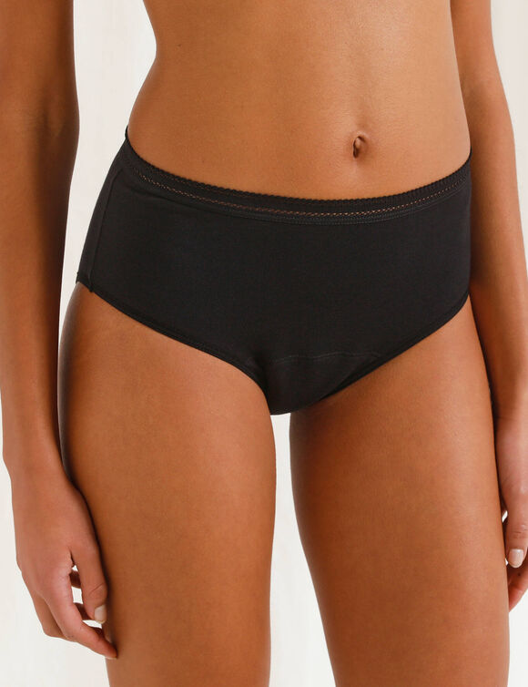 Culotte taille haute menstruelle en coton biologique (**) lavable - flux abondant (noir)