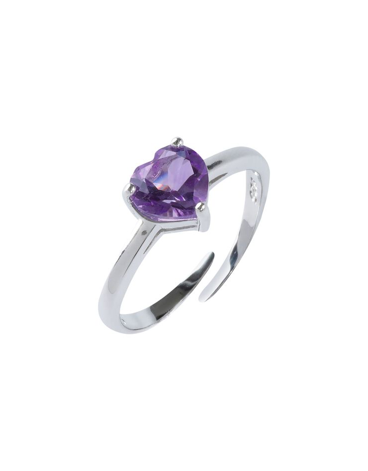 Bague réglable coeur améthyste argent (améthyste)
