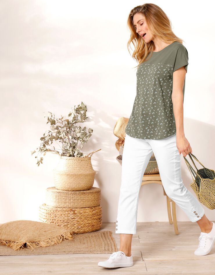 Tee-shirt manches courtes fleuri - éco-responsable (kaki) Tee-shirt manches courtes fleuri - éco-responsable (kaki)