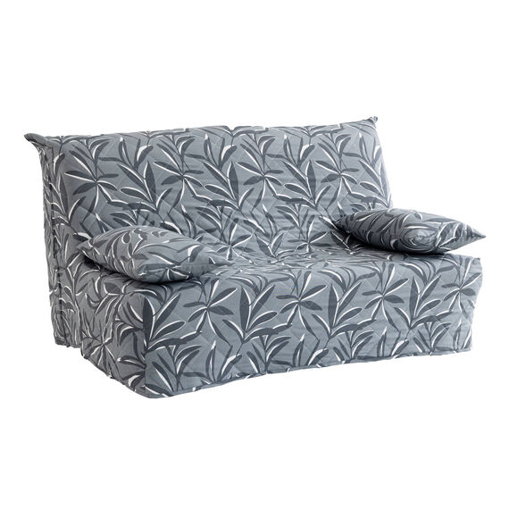 Housse canapé BZ matelassée imprimé feuillage (gris)