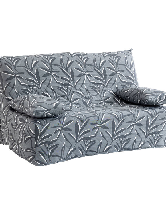 Housse canap&eacute; BZ matelass&eacute;e imprim&eacute; feuillage (gris)