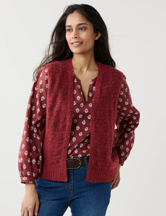 Gilet sans manches, maille fantaisie en laine m&eacute;lang&eacute;e (terracotta)