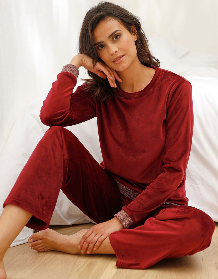 Pyjama en velours stretch bordeaux , détails scintillants (bordeaux) Pyjama en velours stretch bordeaux , détails scintillants (bordeaux)