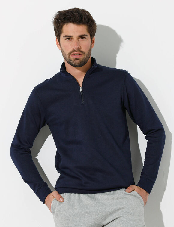Sweat molleton col camionneur zippé (marine)