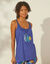 Top de pyjama en coton et macramé - uni tropical (bleu)