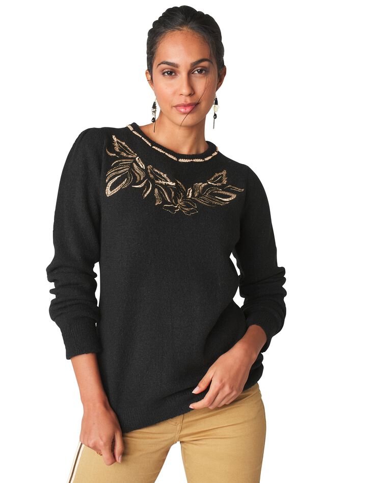 Pull brodé sequins dorés (noir / doré) Pull brodé sequins dorés (noir / doré)