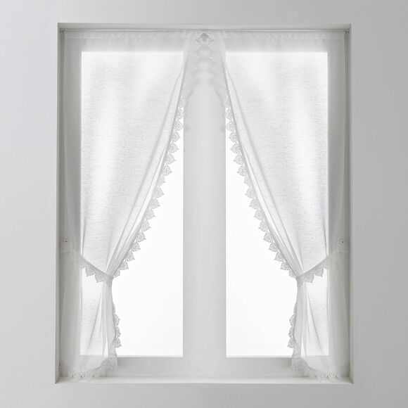 Rideau macram&eacute; finition passe-tringle embrasse assortie - la paire (blanc)