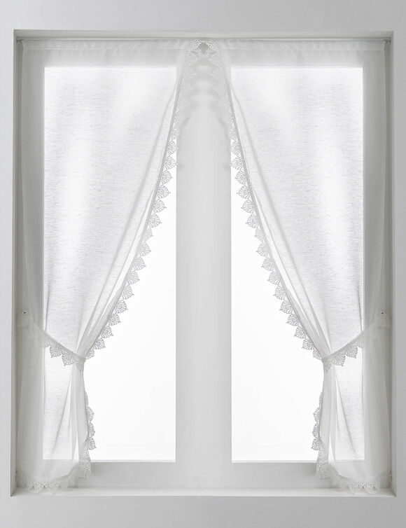 Rideau macram&eacute; finition passe-tringle embrasse assortie - la paire (blanc)