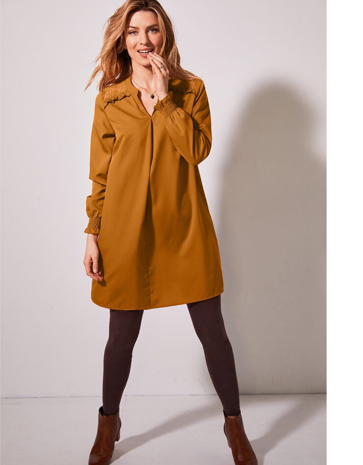 Tunique dentelle manches longues unie (caramel) Tunique dentelle manches longues unie (caramel)