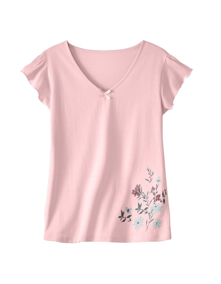 Tee-shirt pyjama manches courtes imprimé placé  (rose pâle)