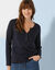 Tee-shirt col tunisien manches longues, uni (marine)