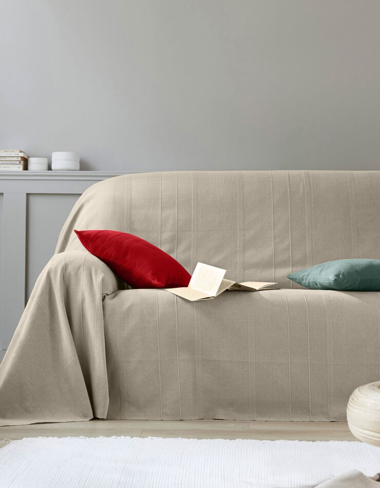 Plaid ou jeté uni coton tissage artisanal (ficelle)