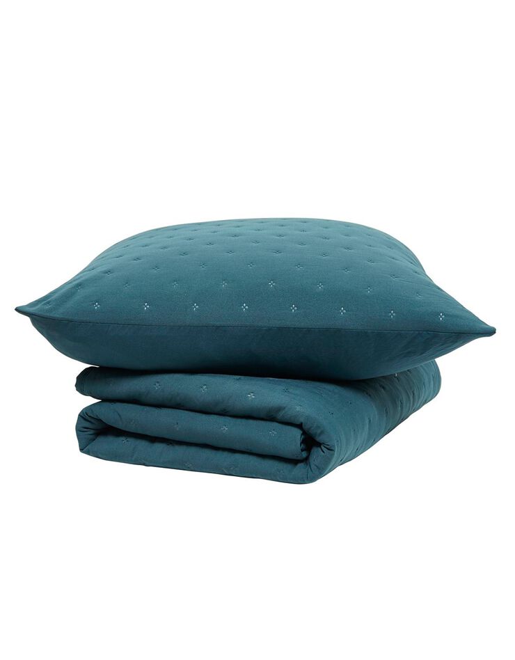 Ensemble couvre-lit uni matelassé reliefé (bleu paon) Ensemble couvre-lit uni matelassé reliefé (bleu paon)