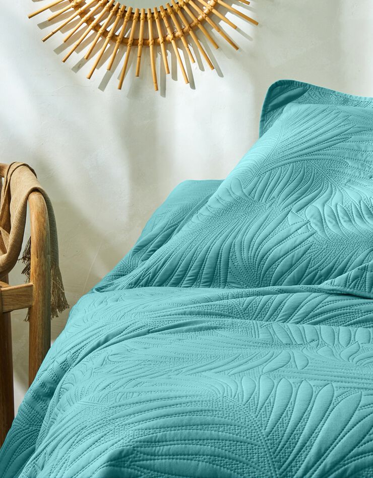 Couvre-lit uni matelassé reliéfé "feuillage" (vert d'eau)