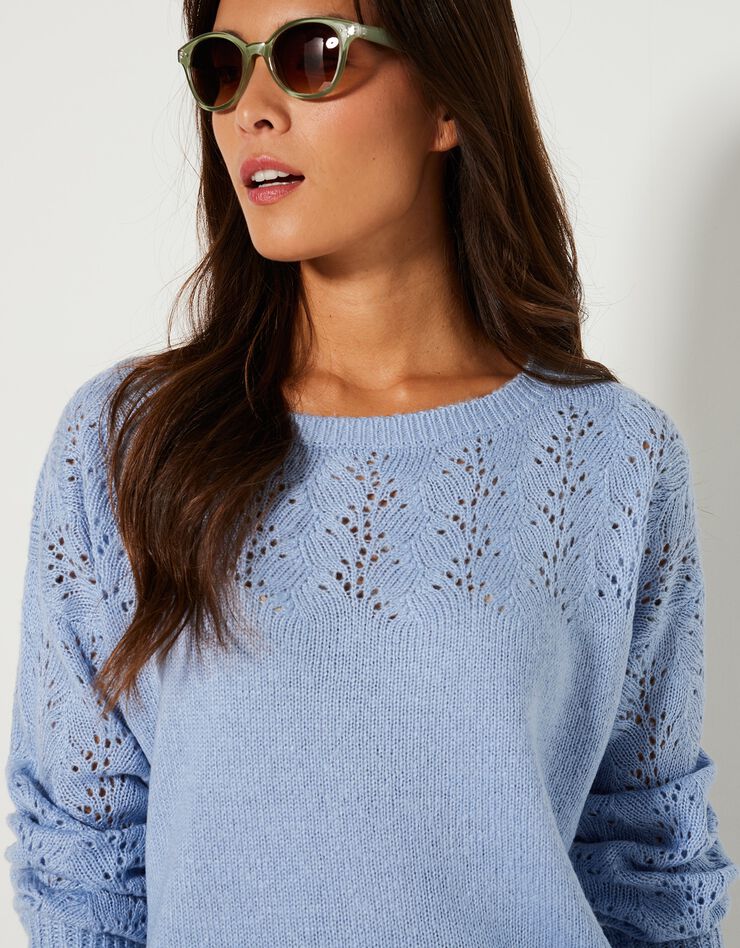 Pull manches longues blousantes, maille ajourée toucher mohair (lavande) Pull manches longues blousantes, maille ajourée toucher mohair (lavande)