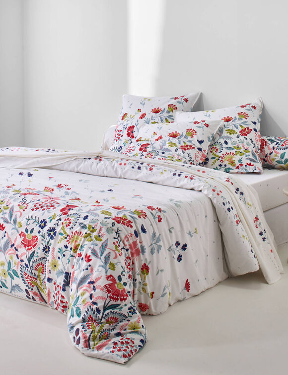 Linge de lit Folk en coton imprim&eacute; (&eacute;cru)