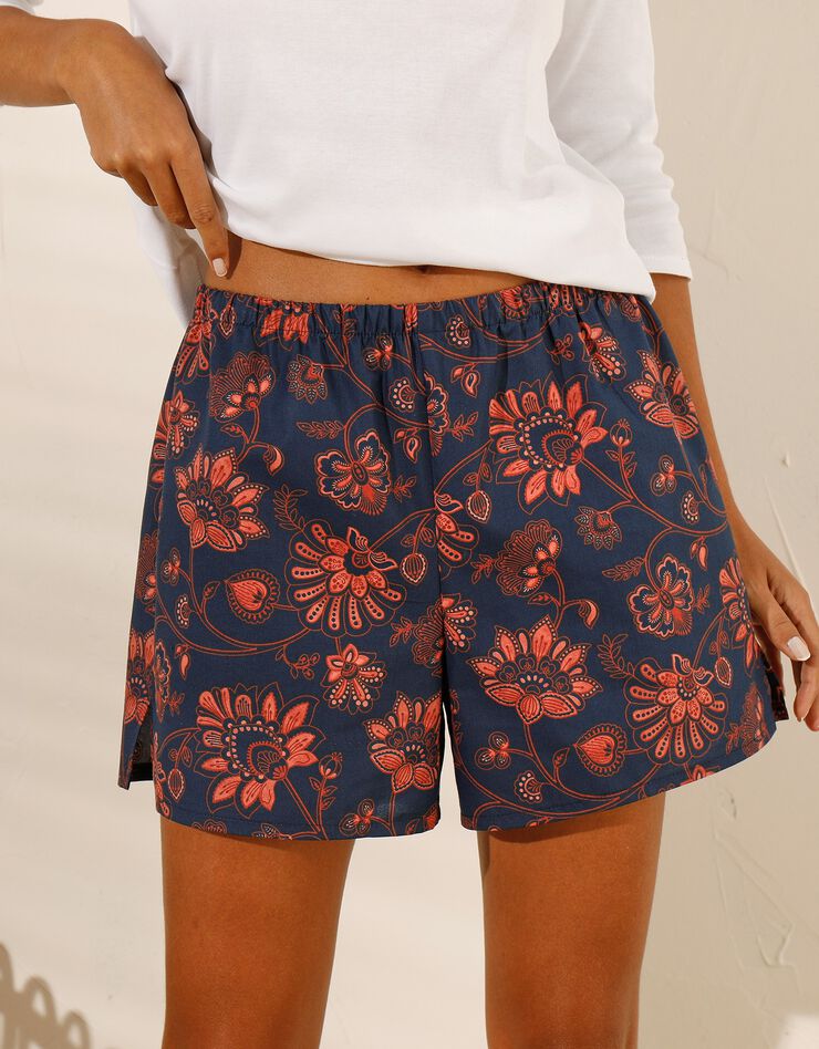 Caleçon imprimé + chouchou élastiqué assorti - collection upcycling (marine / corail)