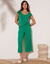 Pantalon large 7/8ème, taille élastiquée, maille unie (vert)