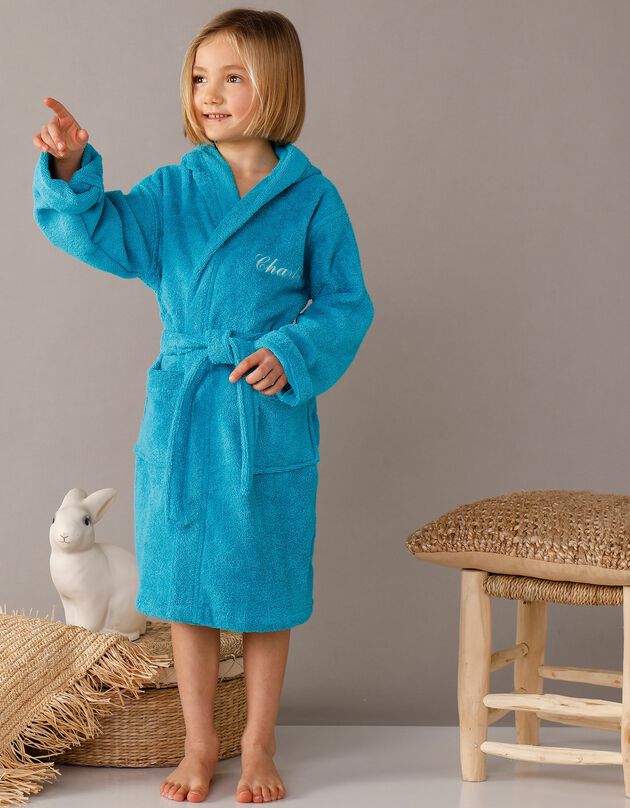 Peignoir enfant éponge à capuche personnalisable (turquoise) Peignoir enfant éponge à capuche personnalisable (turquoise)